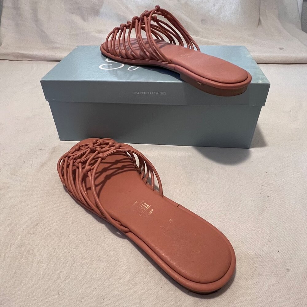 Seychelles-Lulus Size 9 Coral Leather Knotted Strap Slip-On Sandals Comfort - Picture 7 of 16